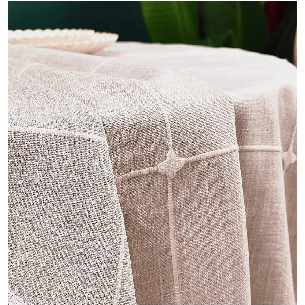 Chic Round Cream Tablecloth with Tassel Accents 36 Inches
